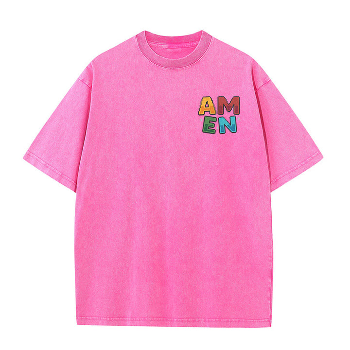 Christianartworkshop Amen Pixel Art Agree Move End Never Acronym Front And Back Print Washed T-Shirt - image 16
