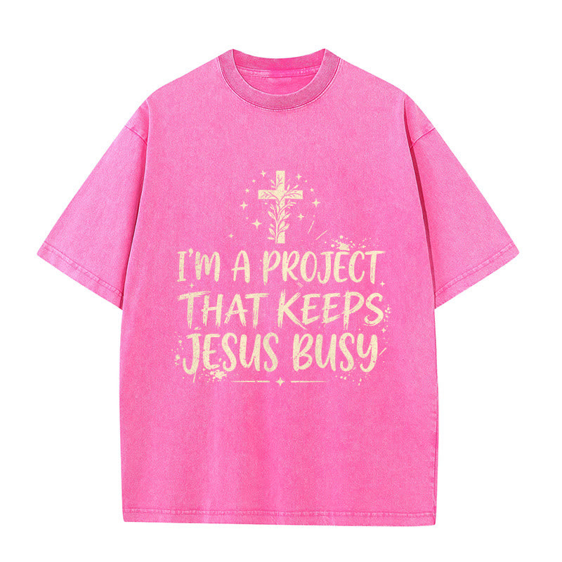 Christianartworkshop Sono un progetto che tiene occupato Gesù - Maglietta unisex con citazione divertente sulla fede - Rosa - 5XL - image 5