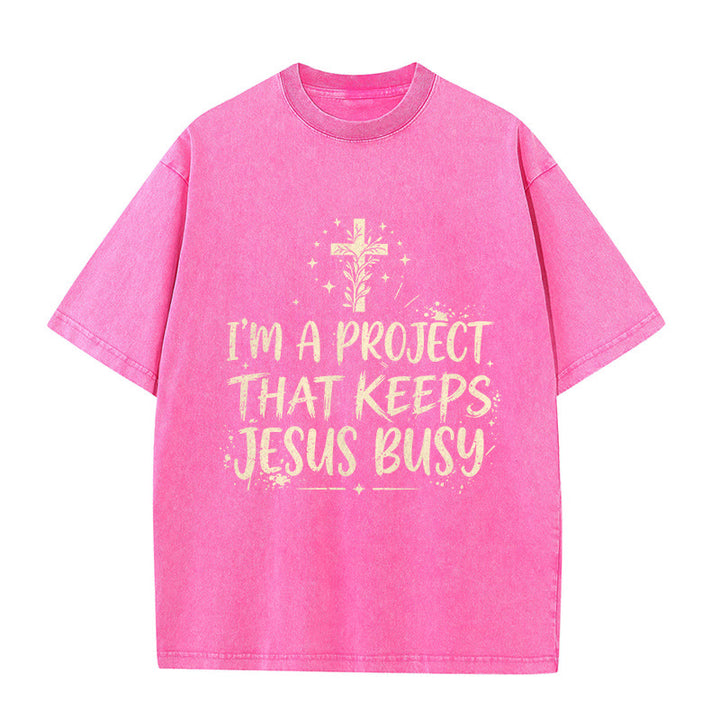 Christianartworkshop Sono un progetto che tiene occupato Gesù - Maglietta unisex con citazione divertente sulla fede - Rosa - 5XL - image 5