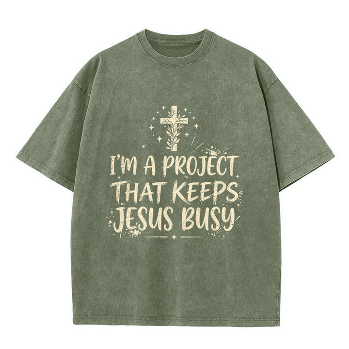 Christianartworkshop Sono un progetto che tiene occupato Gesù - Maglietta unisex con citazione divertente sulla fede - Verde militare - 5XL - image 3