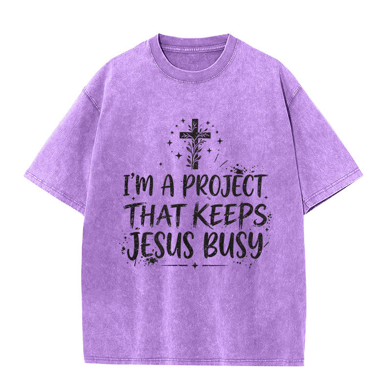 Christianartworkshop Sono un progetto che tiene occupato Gesù - Maglietta unisex con citazione divertente sulla fede - Viola - 5XL - image 6