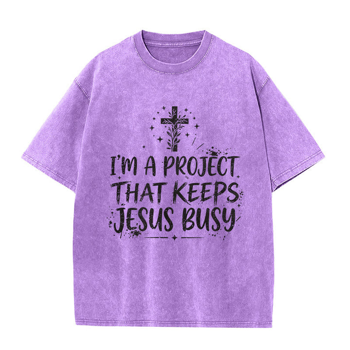 Christianartworkshop Sono un progetto che tiene occupato Gesù - Maglietta unisex con citazione divertente sulla fede - Viola - 5XL - image 6