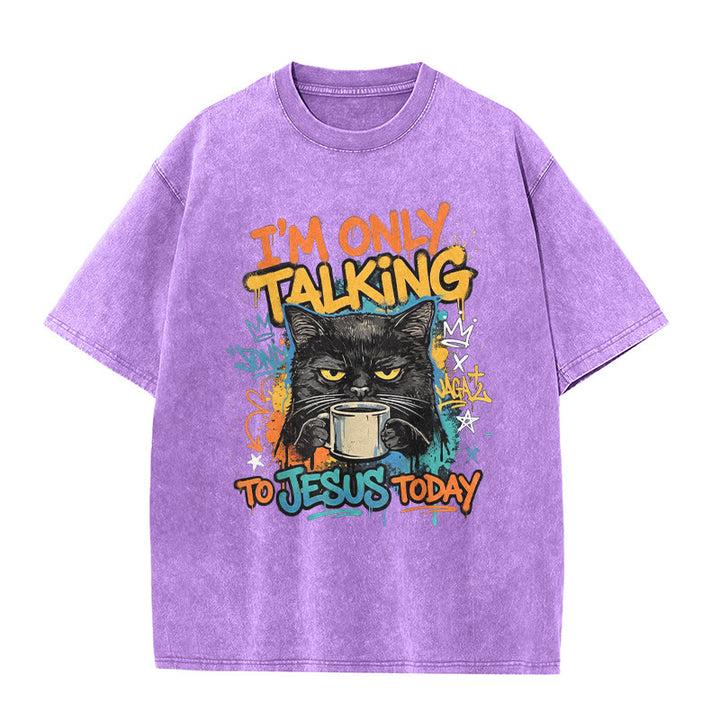 Christianartworkshop Oggi parlo solo con Gesù - Maglietta unisex con stampa graffiti di gatto e caffè lavato - Viola - 5XL - image 6