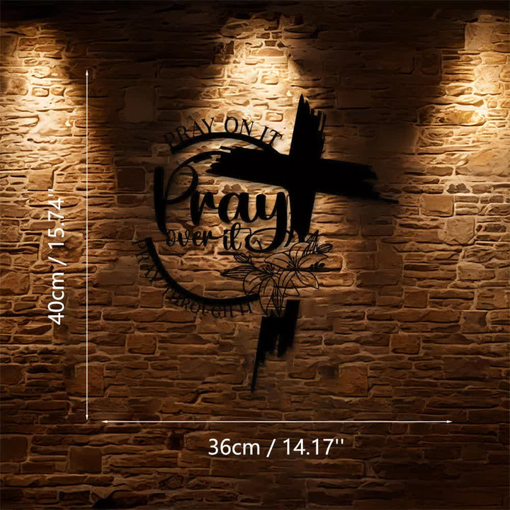 Christianartworkshop Decorazione murale in metallo in stile moderno con citazione "Prega per questo" - Nero - 14,17"*15,74"0,039"/36*40*0,1 cm - image 8
