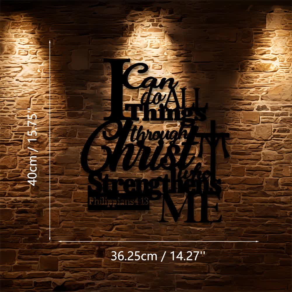 Christianartworkshop Decorazione murale in metallo "Per mezzo di Cristo che mi rafforza": ispirata a Filippesi 4:13 - 14,27''*15,75''0,04"/36,25*40*0,1 cm - image 8