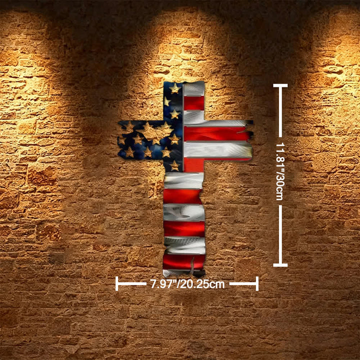 Christianartworkshop Decorazione murale rustica in metallo con croce patriottica e bandiera americana: un simbolo di fede incrollabile. - Blu intenso - 7,97''*11,81''/20,25*30 cm - image 7