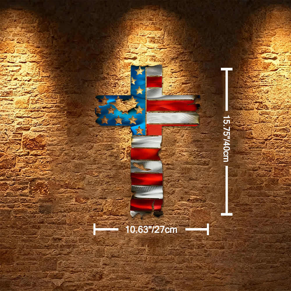 Christianartworkshop Decorazione murale rustica in metallo con croce patriottica e bandiera americana: un simbolo di fede incrollabile. - Blu - 10,63''*15,75''/27*40 cm - image 10