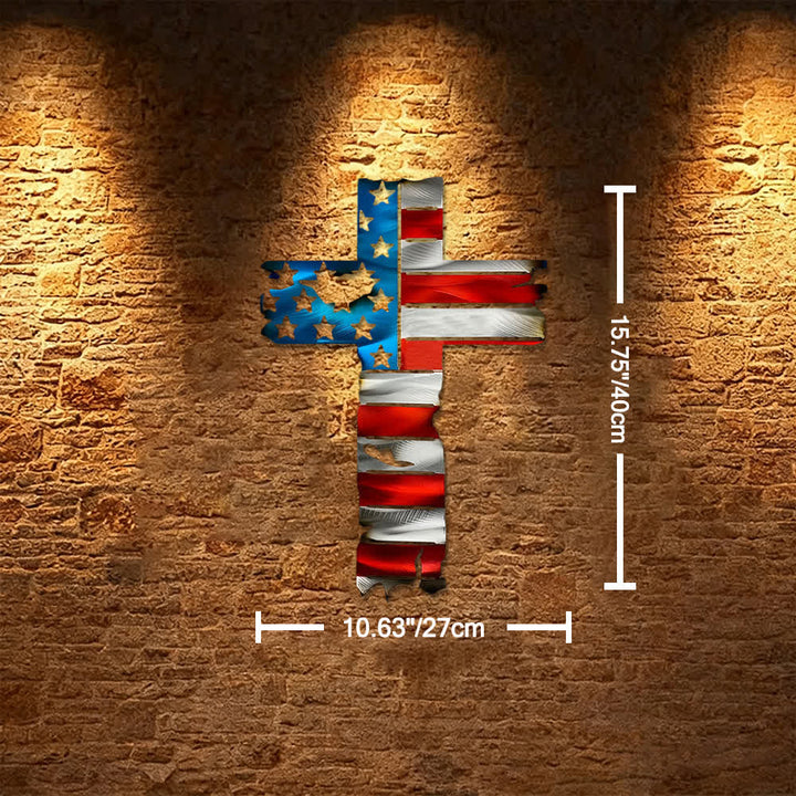 Christianartworkshop Decorazione murale rustica in metallo con croce patriottica e bandiera americana: un simbolo di fede incrollabile. - Blu - 10,63''*15,75''/27*40 cm - image 10