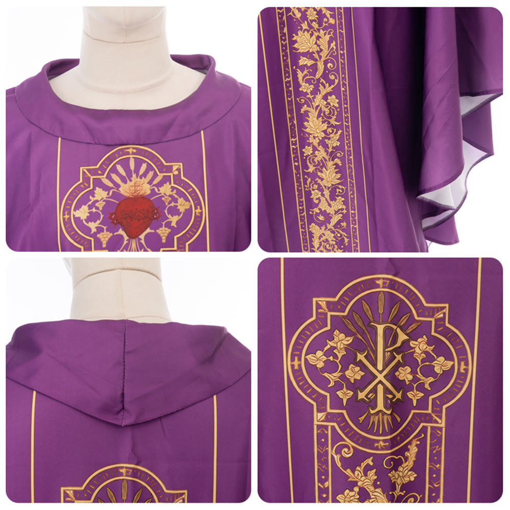 Christianartworkshop Casula con stemma del Sacro Cuore e grafica floreale a tralcio - image 15