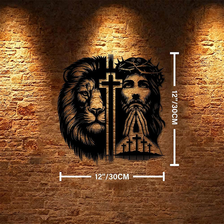 Christianartworkshop Decorazione murale in metallo con silhouette divisa raffigurante il Leone di Giuda e Gesù con la corona di spine. - 11,81''*11,81''*0,04''/30*30*0,1 cm - image 5