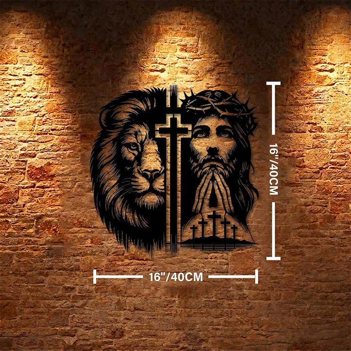 Christianartworkshop - Decorazione murale in metallo con silhouette divisa del Leone di Giuda e di Gesù con corona di spine - 15,75''*15,75''*0,04''/40*40*0,1 cm - image 6