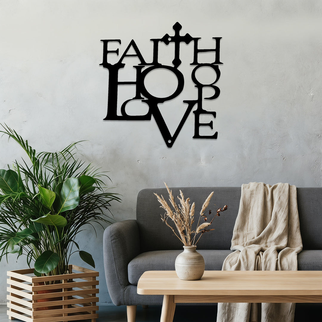 Christianartworkshop Decorazione murale in metallo integrata con croce "Fede Amore": una dichiarazione dei valori cristiani fondamentali. - image 4