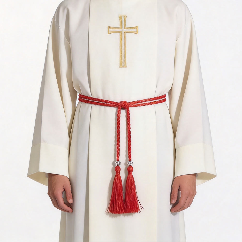 Christianartworkshop Cintura intrecciata con decorazioni e nappe: un sacro accessorio liturgico - Rosso vino - image 2