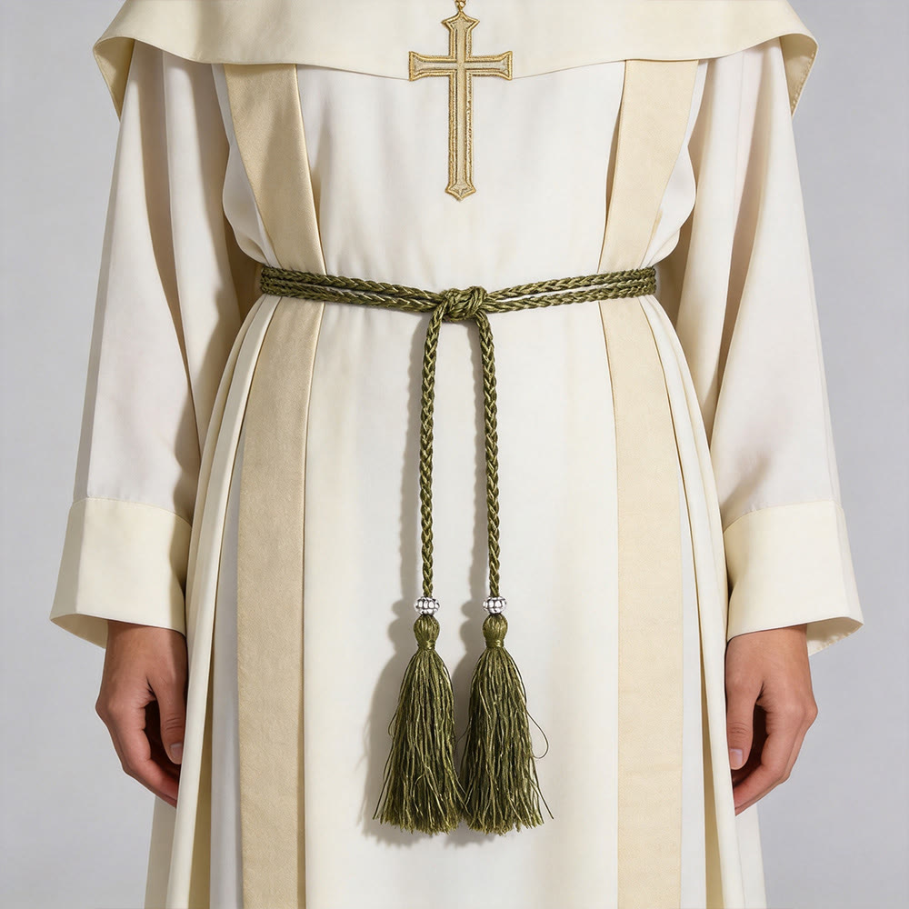 Christianartworkshop Cintura intrecciata con decorazioni e nappe: un sacro accessorio liturgico - Verde oliva - image 12