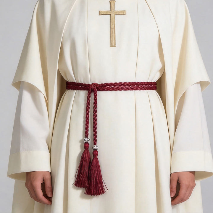 Christianartworkshop Cintura intrecciata con decorazioni e nappe: un sacro accessorio liturgico - Rosso - image 0