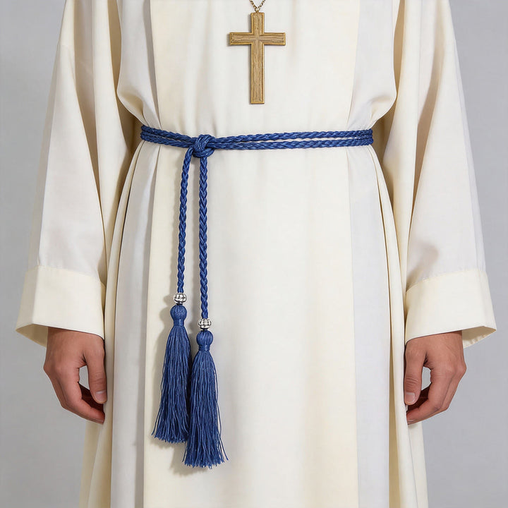 Christianartworkshop Cintura intrecciata con decorazioni e nappe: un sacro accessorio liturgico - Blu - image 14