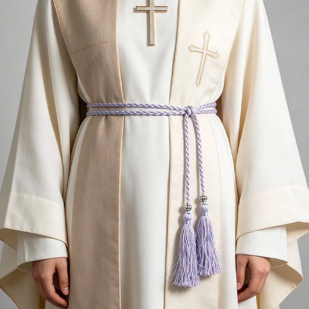 Christianartworkshop Cintura intrecciata con decorazioni e nappe: un sacro accessorio liturgico - Viola chiaro - image 16