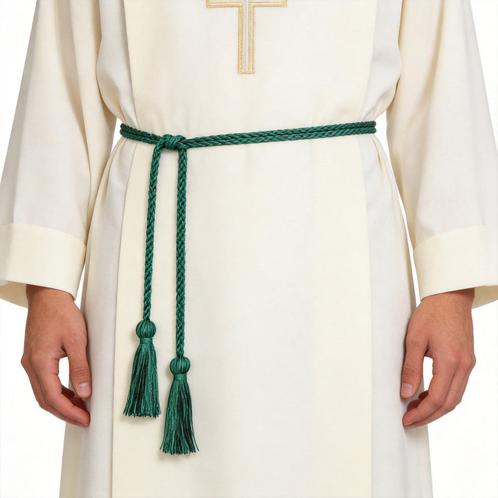 Christianartworkshop Cintura intrecciata semplice con nappe pendenti: una pratica cintura liturgica - Verde - image 0