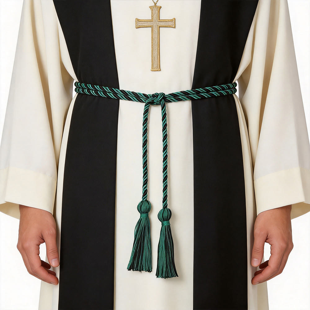 Christianartworkshop Cintura clericale con nappe ornate: simbolo della vocazione sacerdotale. - Verde - image 8