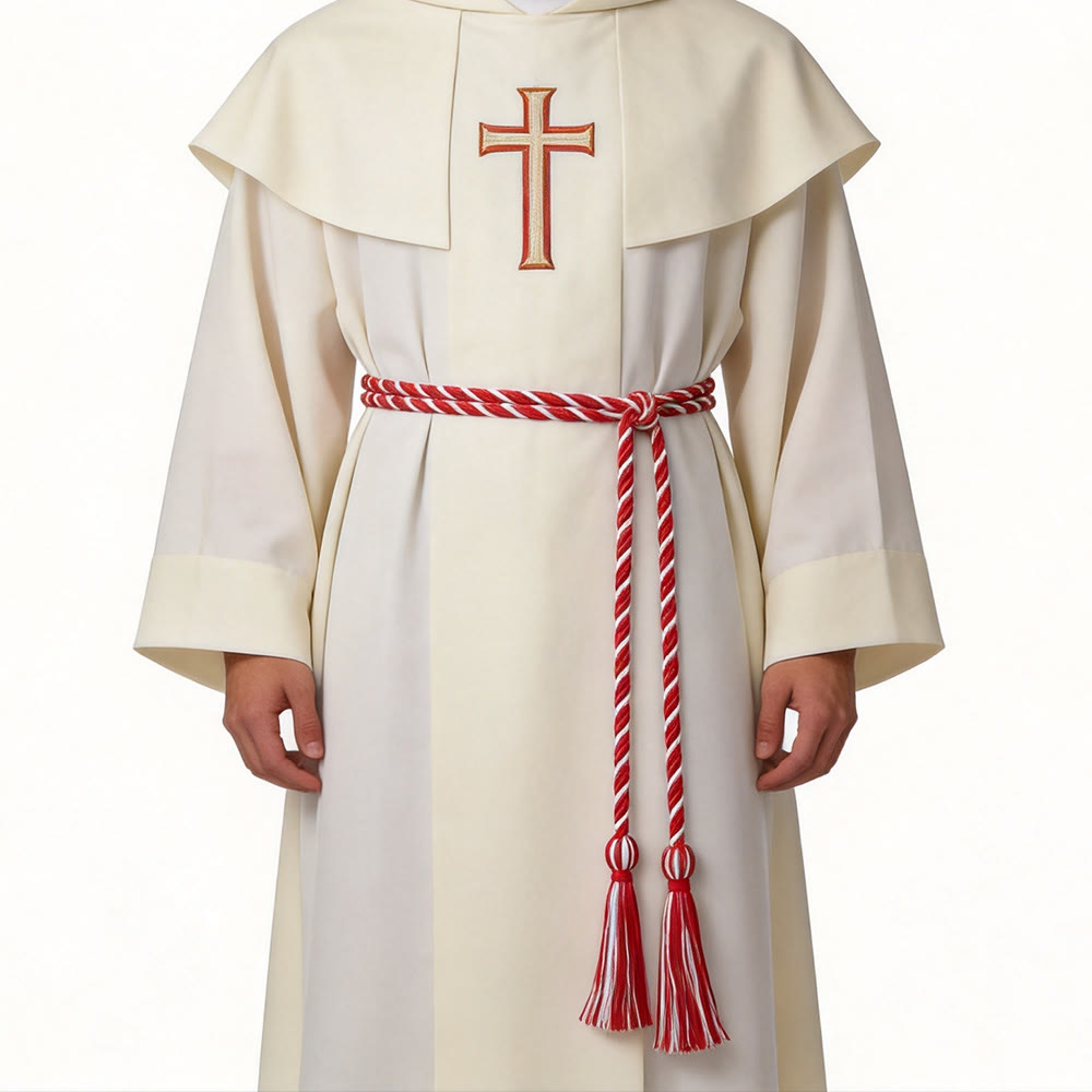 Christianartworkshop Cintura clericale con nappe ornate: simbolo della vocazione sacerdotale. - Bianco e Rosso - image 2