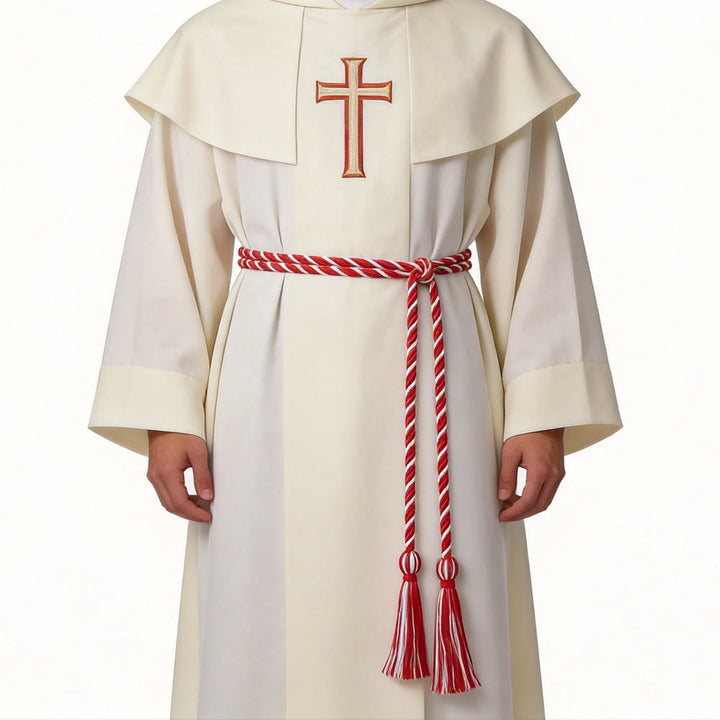 Christianartworkshop Cintura clericale con nappe ornate: simbolo della vocazione sacerdotale. - Bianco e Rosso - image 2