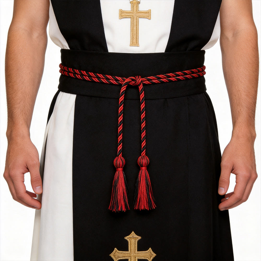 Christianartworkshop Cintura clericale con nappe ornate: simbolo della vocazione sacerdotale. - Nero e rosso - image 6