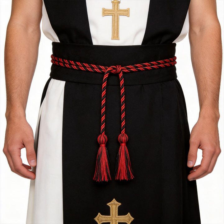 Christianartworkshop Cintura clericale con nappe ornate: simbolo della vocazione sacerdotale. - Nero e rosso - image 6