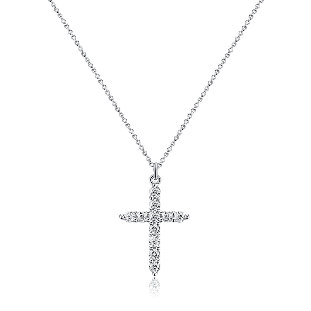 Christianartworkshop Collana minimalista con croce in zirconi nei toni dell'oro e dell'argento: un promemoria della sottile grazia divina - Argento - image 0