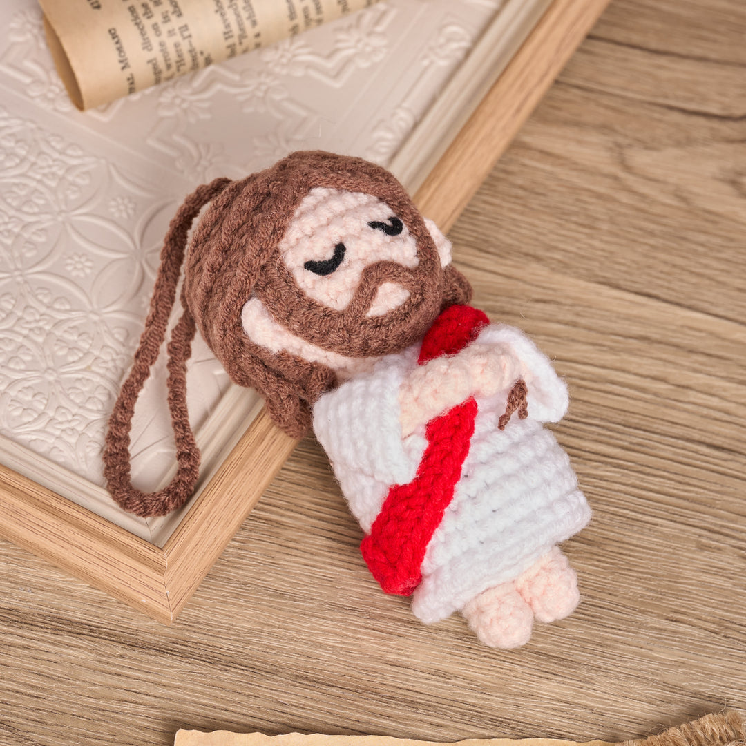 Christianartworkshop Pedana per auto Jesus Amigurumi fatta a mano all'uncinetto: un simbolo di conforto divino - Gesù - image 0