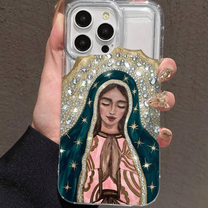 Christianartworkshop Cover per cellulare artistica con l'immagine della Vergine di Guadalupe e aureola di cristallo: un promemoria della grazia celeste. - image 1