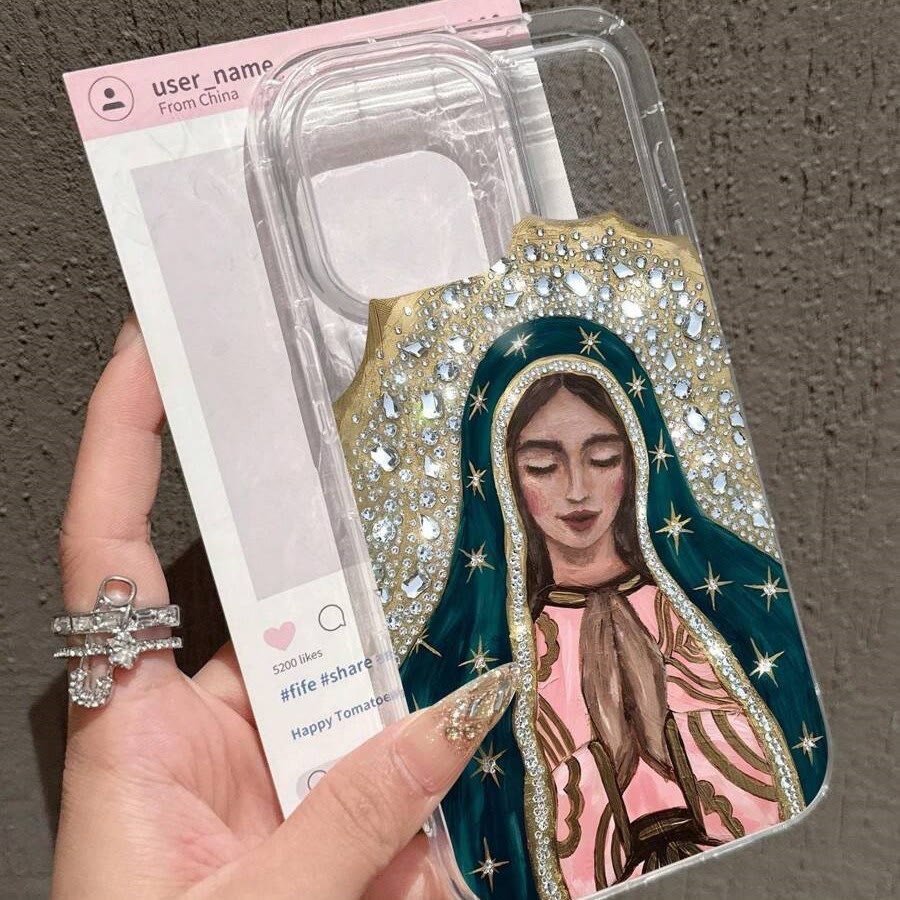 Christianartworkshop Cover per cellulare artistica con l'immagine della Vergine di Guadalupe e aureola di cristallo: un promemoria della grazia celeste. - image 3