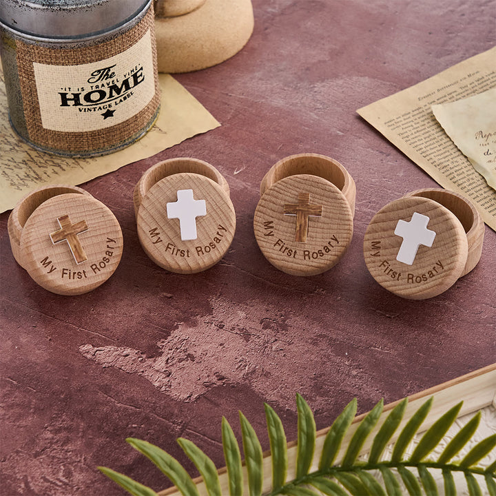 Christianartworkshop Il mio primo rosario: cofanetto in legno con emblema a croce, simbolo di sacri inizi. - image 3
