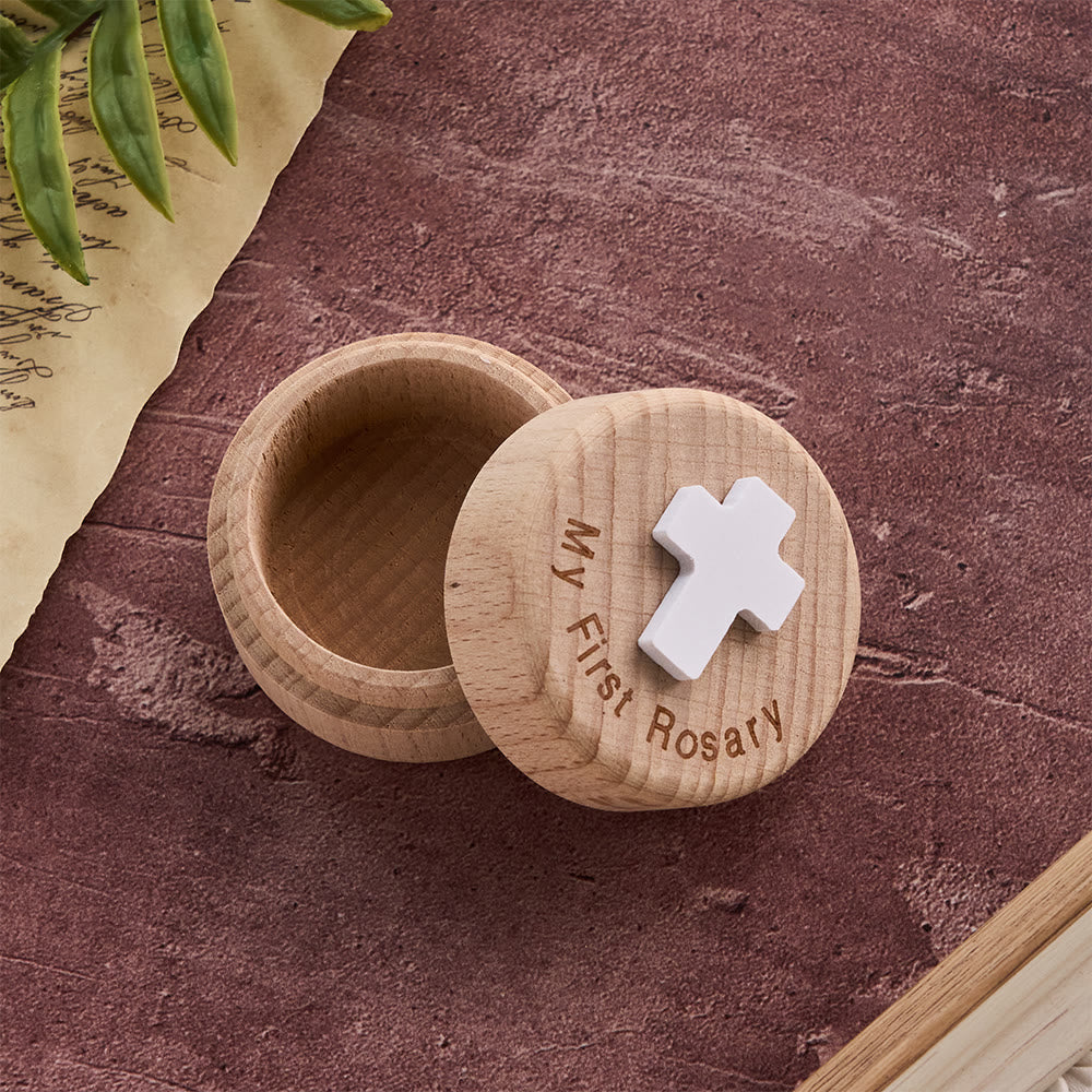 Christianartworkshop Il mio primo rosario: cofanetto in legno con emblema a croce, simbolo di sacri inizi. - Bianco - image 0