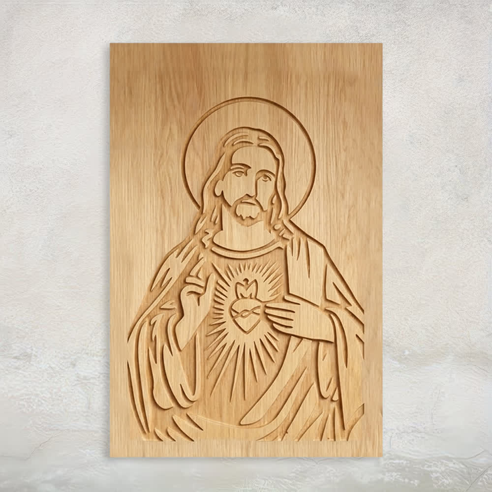 Christianartworkshop Decorazione murale rustica in legno con il Sacro Cuore di Gesù per la casa. - 12,99″19,69″0,20″ / 33*50*0,5 cm - image 0
