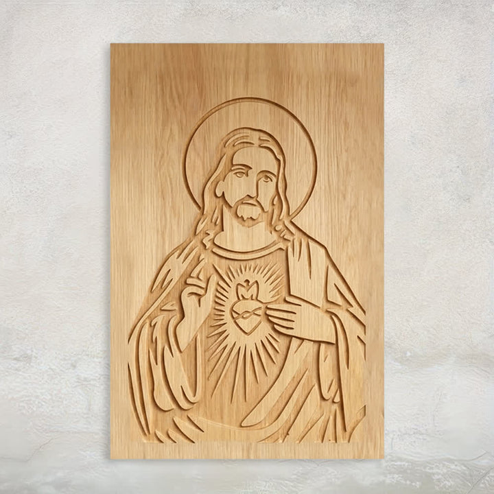 Christianartworkshop Decorazione murale rustica in legno con il Sacro Cuore di Gesù per la casa. - 12,99″19,69″0,20″ / 33*50*0,5 cm - image 0