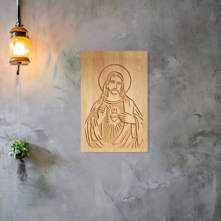 Christianartworkshop Decorazione murale rustica in legno con il Sacro Cuore di Gesù per la casa. - image 2