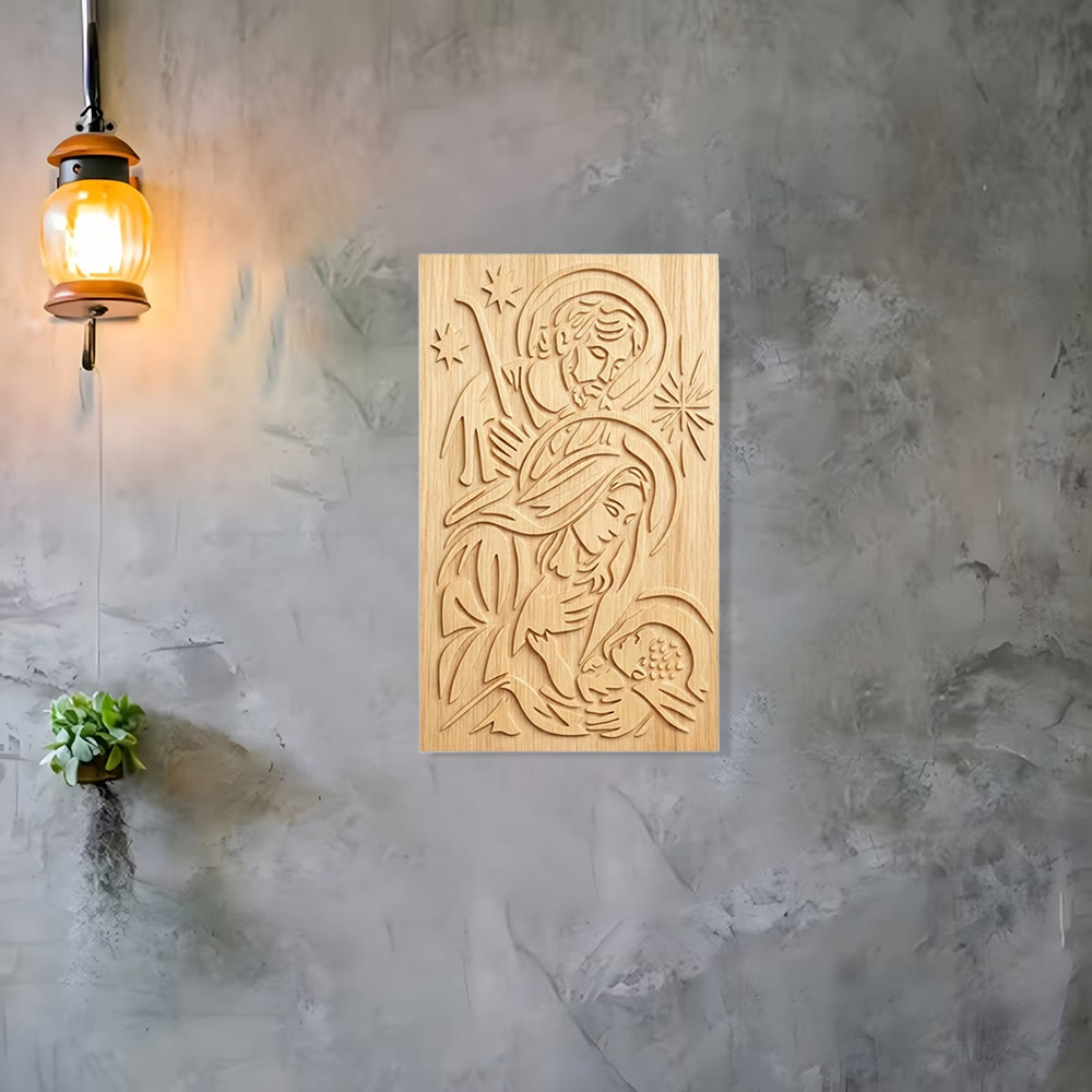 Christianartworkshop Targa in legno minimalista raffigurante la Natività: un promemoria della grazia e della pace celestiali. - image 1