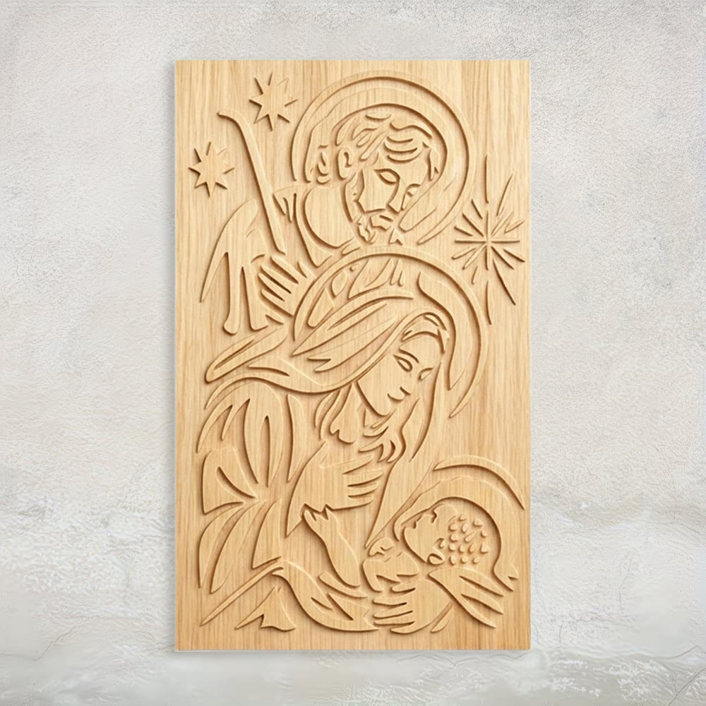 Christianartworkshop - Targa in legno con presepe minimalista: un promemoria della grazia e della pace celestiali - 12''*19,69''*0,2''/30,5*50*0,5 cm - image 0