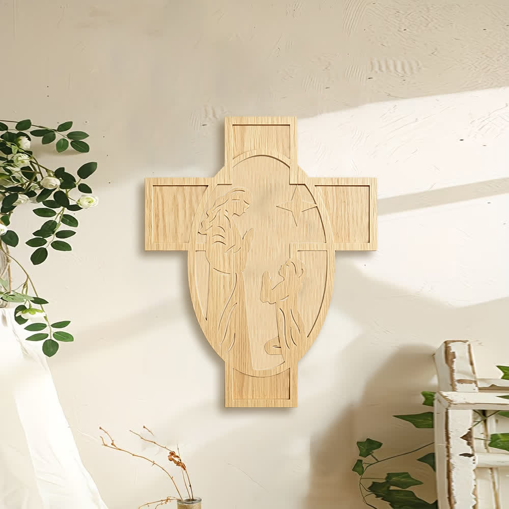 Christianartworkshop Decorazione murale con croce in legno raffigurante la Natività: un promemoria dell'amore di Dio. - image 1
