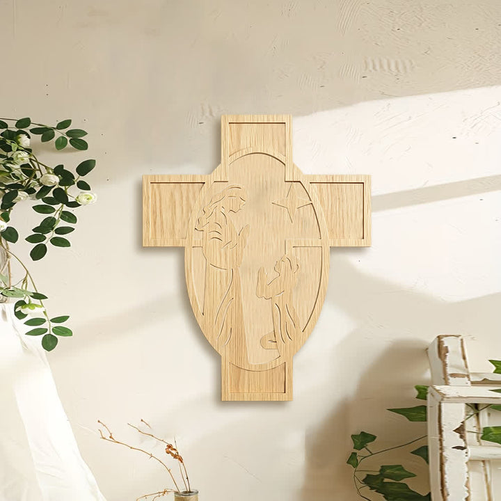 Christianartworkshop Decorazione murale con croce in legno raffigurante la Natività: un promemoria dell'amore di Dio. - image 1