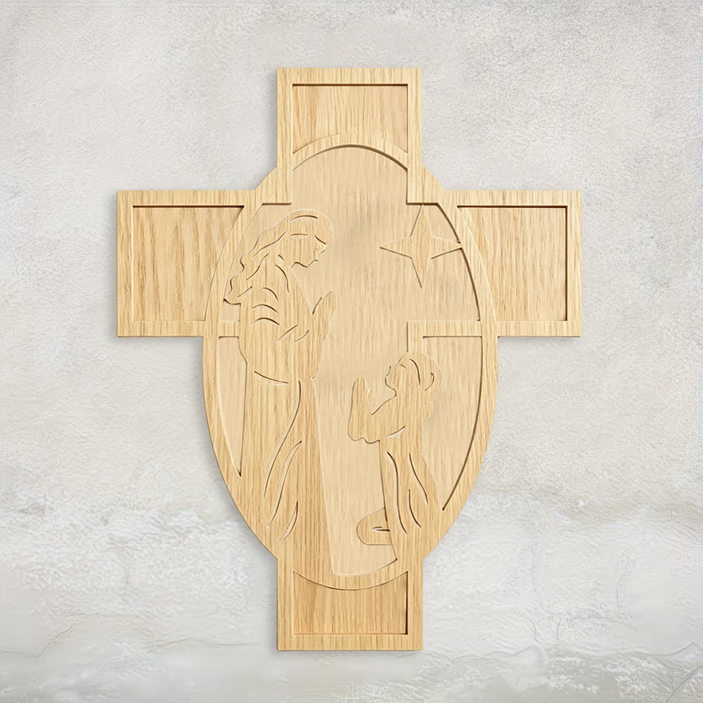 Christianartworkshop Decorazione murale con croce in legno raffigurante la Natività: un promemoria dell'amore di Dio. - 15,75″19,69″0,20″ / 40*50*0,5 cm - image 0
