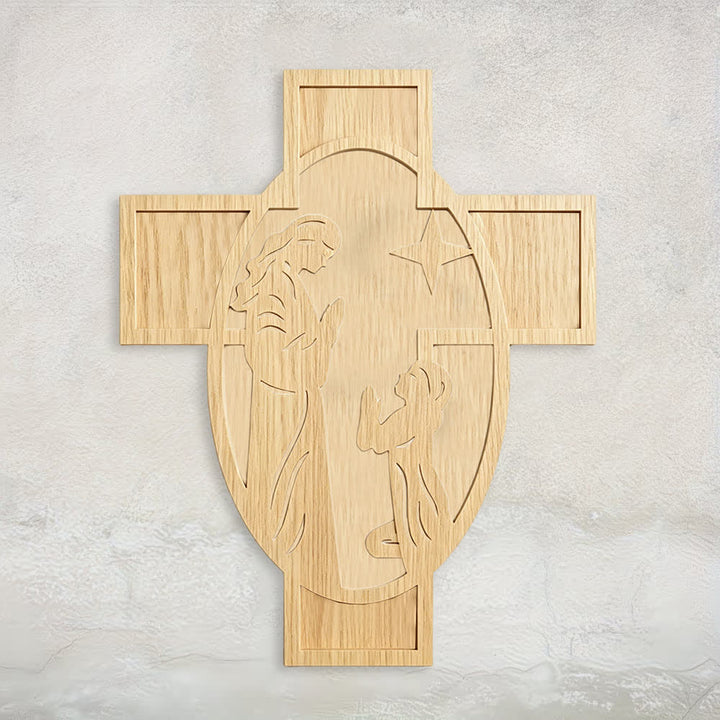 Christianartworkshop Decorazione murale con croce in legno raffigurante la Natività: un promemoria dell'amore di Dio. - 15,75″19,69″0,20″ / 40*50*0,5 cm - image 0