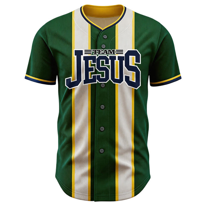 Christianartworkshop Maglia da baseball personalizzata con nome e numero della squadra Jesus a righe e bottoni - image 1