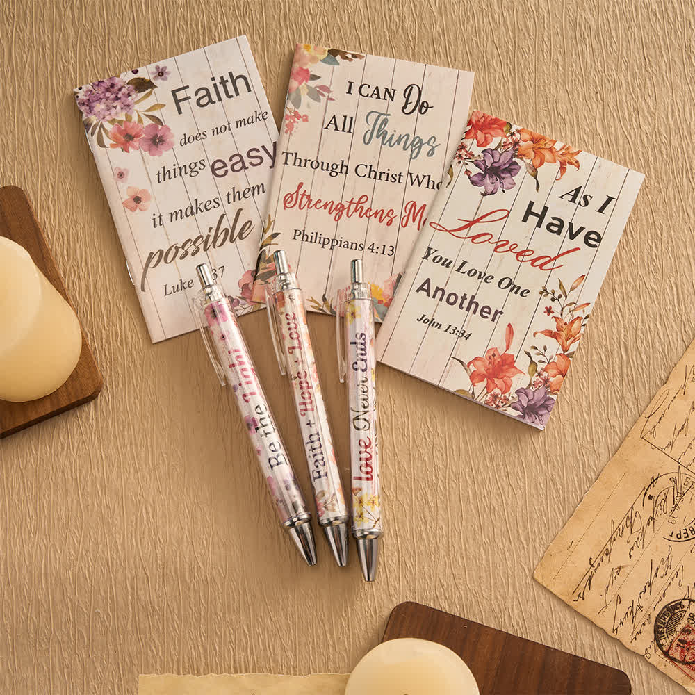 Set regalo Christianartworkshop con penne motivazionali a croce floreale e quaderni con versetti biblici - image 9