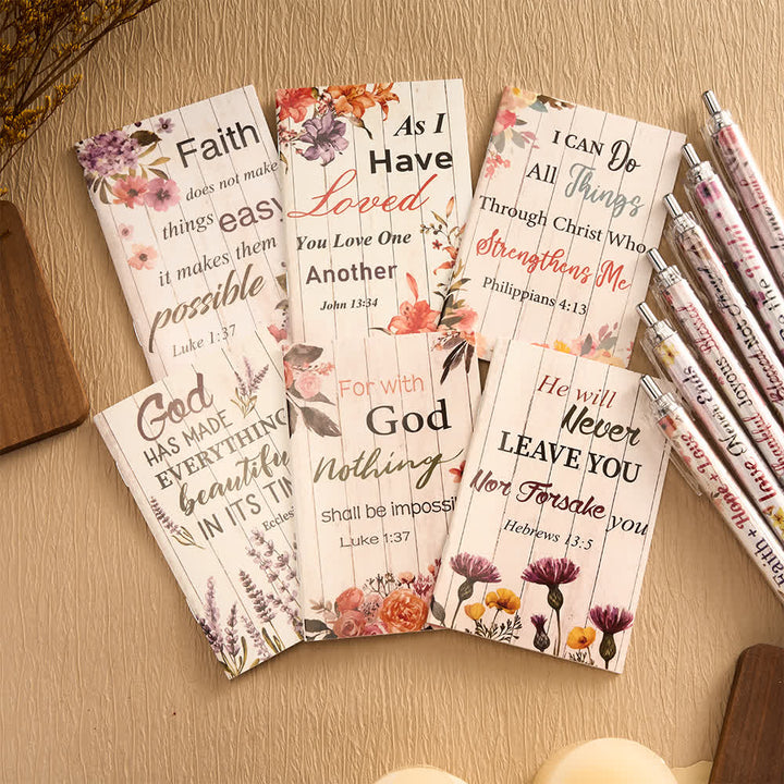 Set regalo Christianartworkshop con penne motivazionali a croce floreale e quaderni con versetti biblici - B - image 6