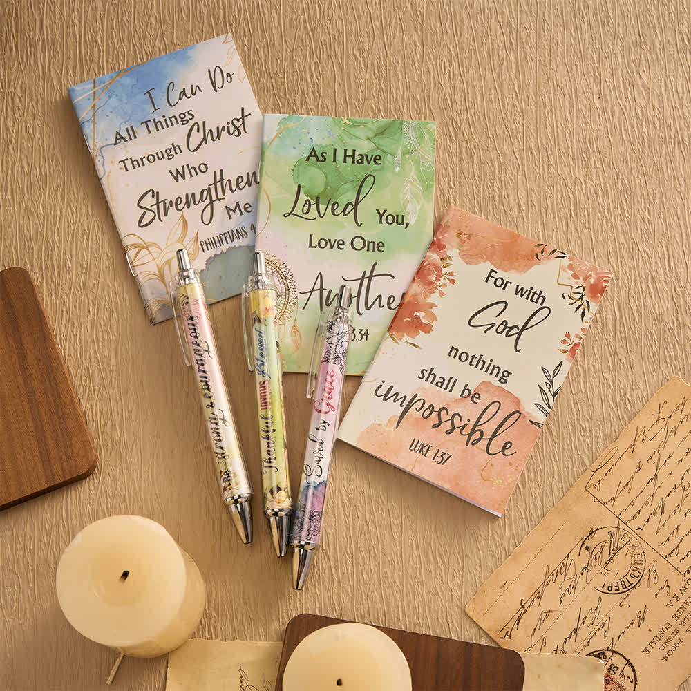 Set regalo Christianartworkshop con penne motivazionali a croce floreale e quaderni con versetti biblici - image 14
