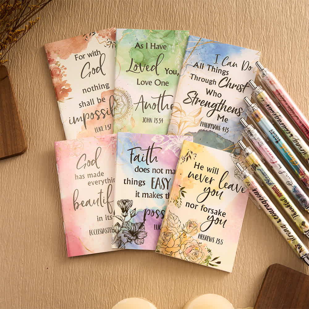 Set regalo Christianartworkshop con penne motivazionali a croce floreale e quaderni con versetti biblici - C - image 12