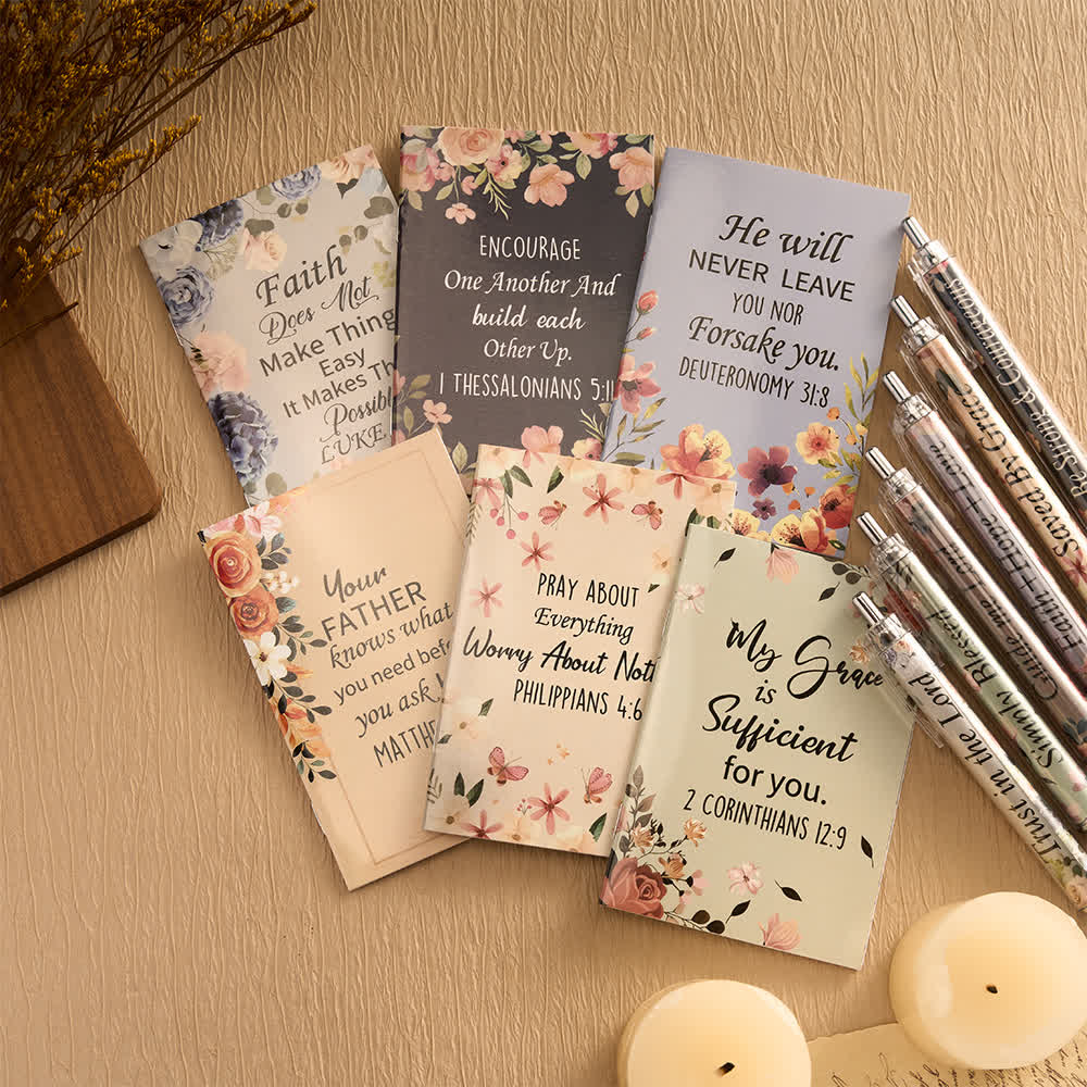 Set regalo Christianartworkshop con penne motivazionali a croce floreale e quaderni con versetti biblici - F - image 29