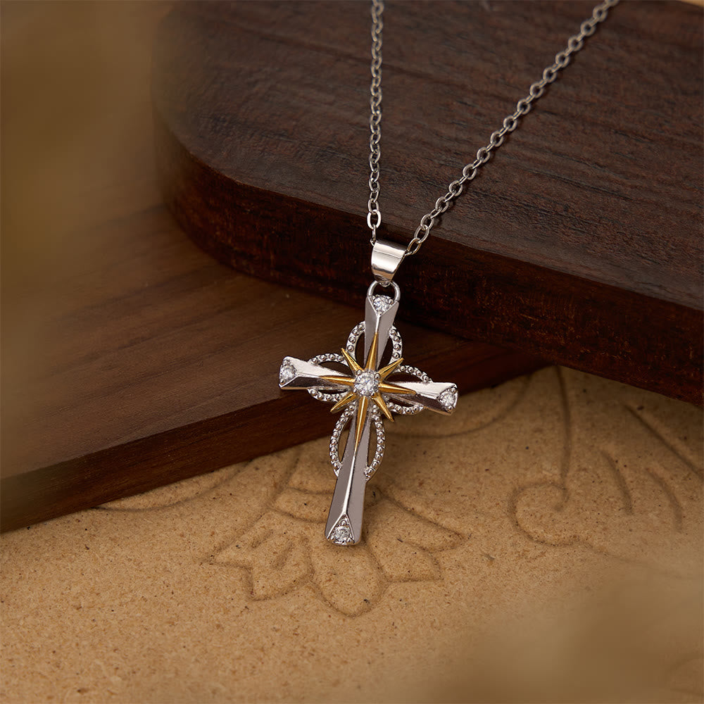 Christianartworkshop Collana con ciondolo a croce con stella di Betlemme bicolore e zirconi intarsiati: un simbolo di luce divina guida. - Croce e stella di Betlemme - image 0