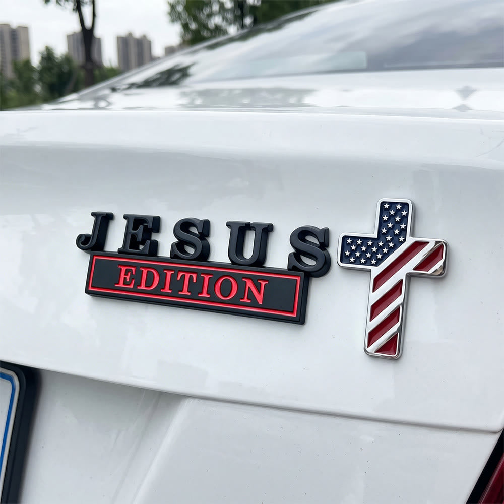 Christianartworkshop Emblema per auto 3D in metallo con scritta "Jesus Edition" e croce con motivo bandiera americana: un simbolo di fede e onore nazionale. - Croce con la bandiera americana - Gesù nero e rosso - image 6